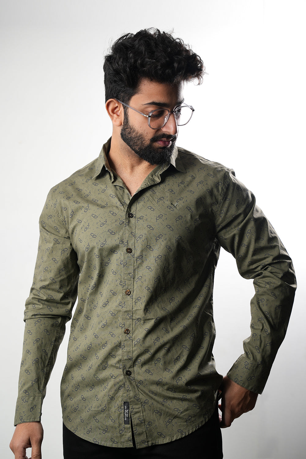 Olive Green Printed Full Sleeve Casual Shirt 0125008