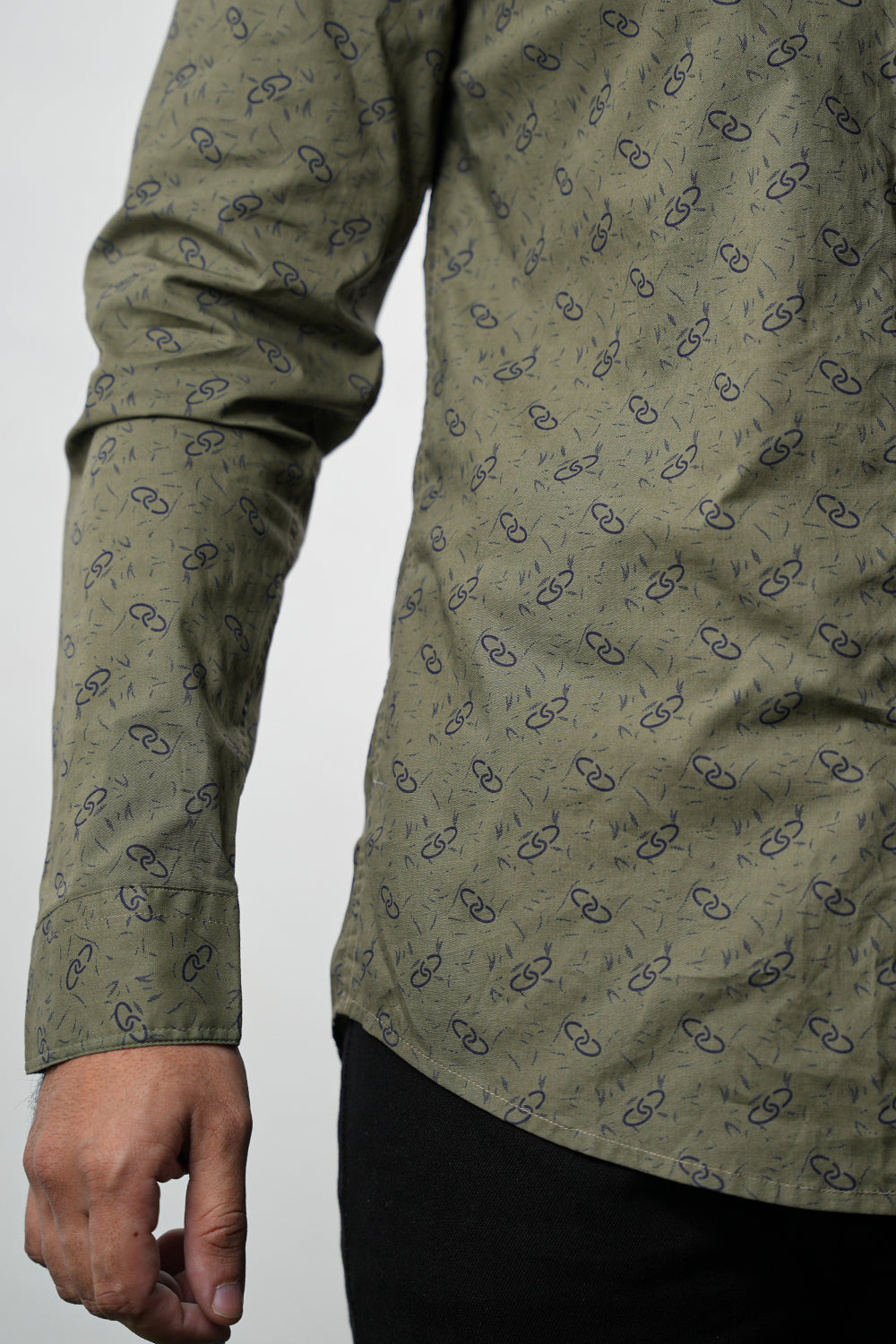 Olive Green Printed Full Sleeve Casual Shirt 0125008