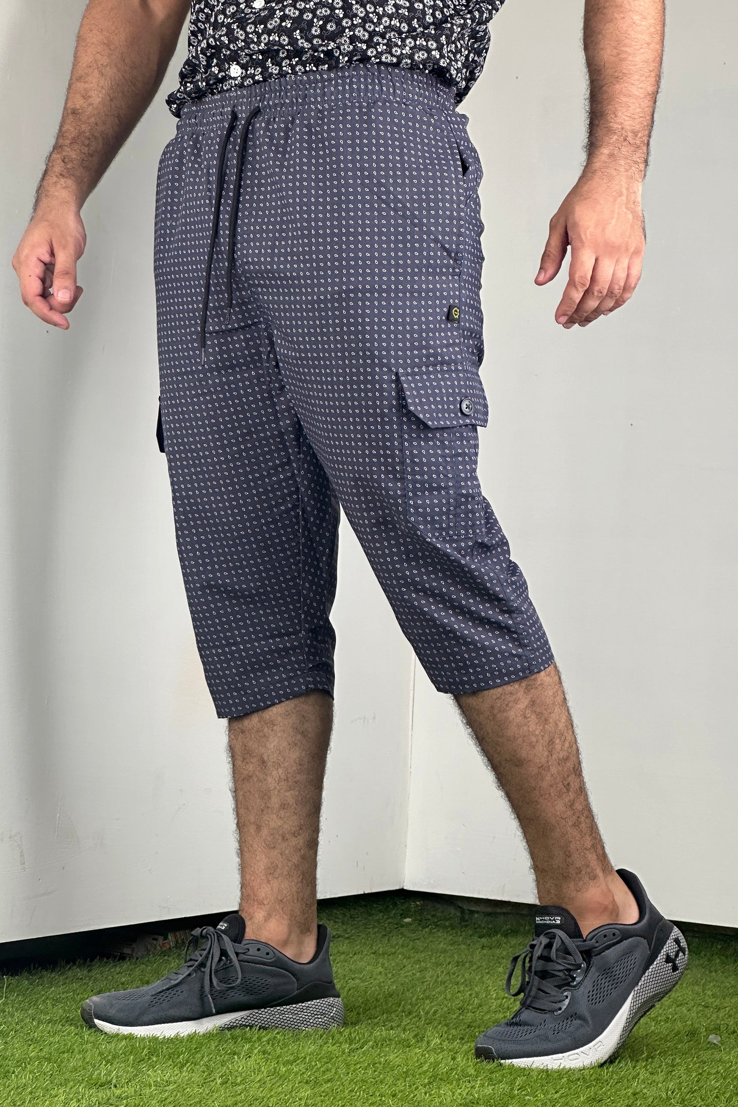 3 Quarter Navy All Over Print Cotton Shorts - 0424055