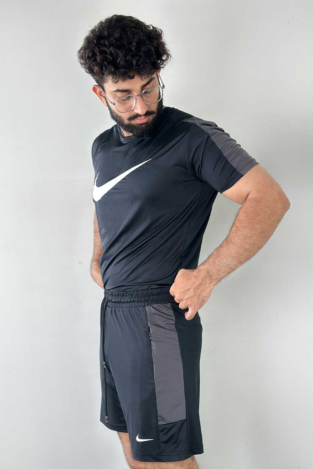 NKE Two Tone Premium Black Dri-Fit Tracksuit - 0424081-080