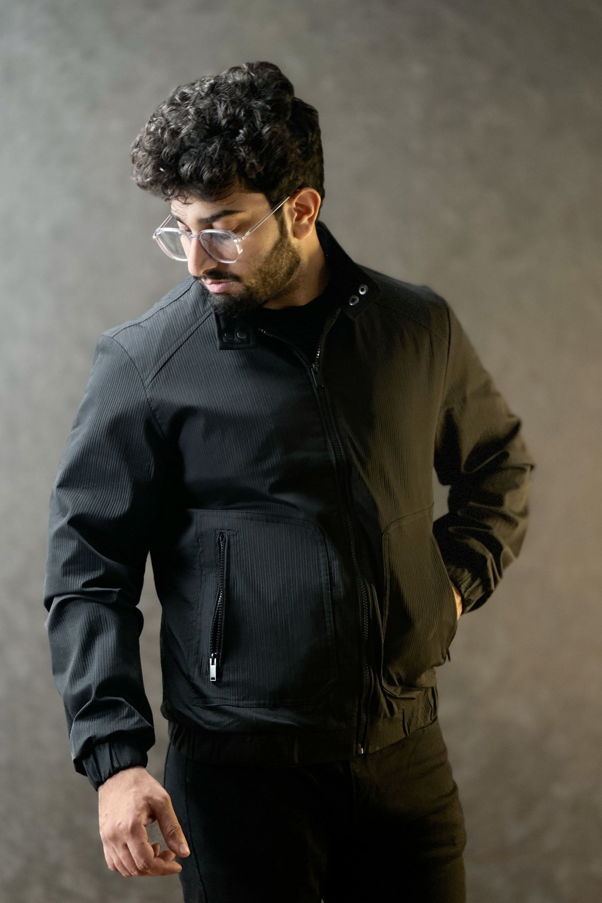 Celestial Black Big Size Zipper Jacket - 1124089