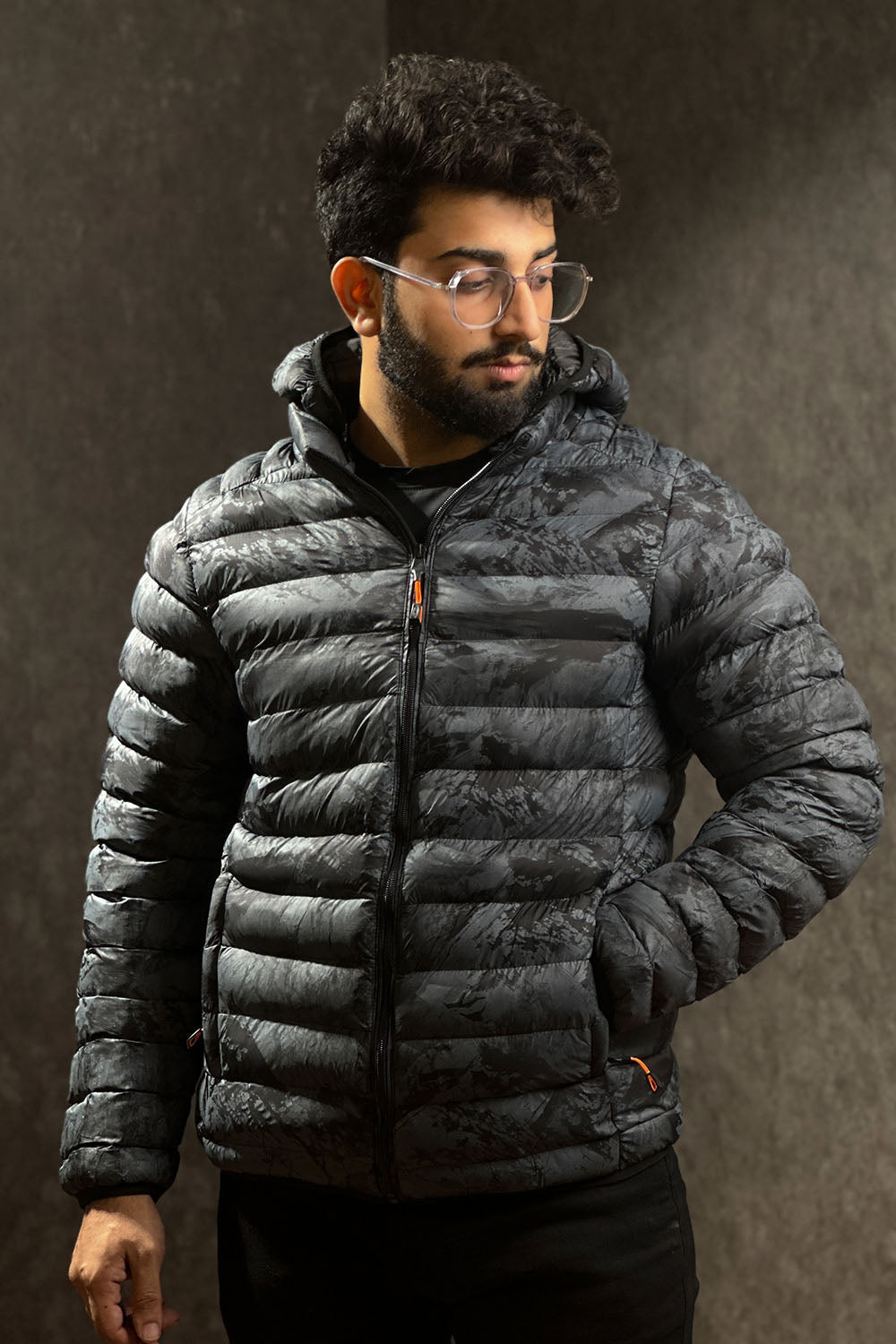 Ivory Camouflaged Print Padded Jacket - 1124114