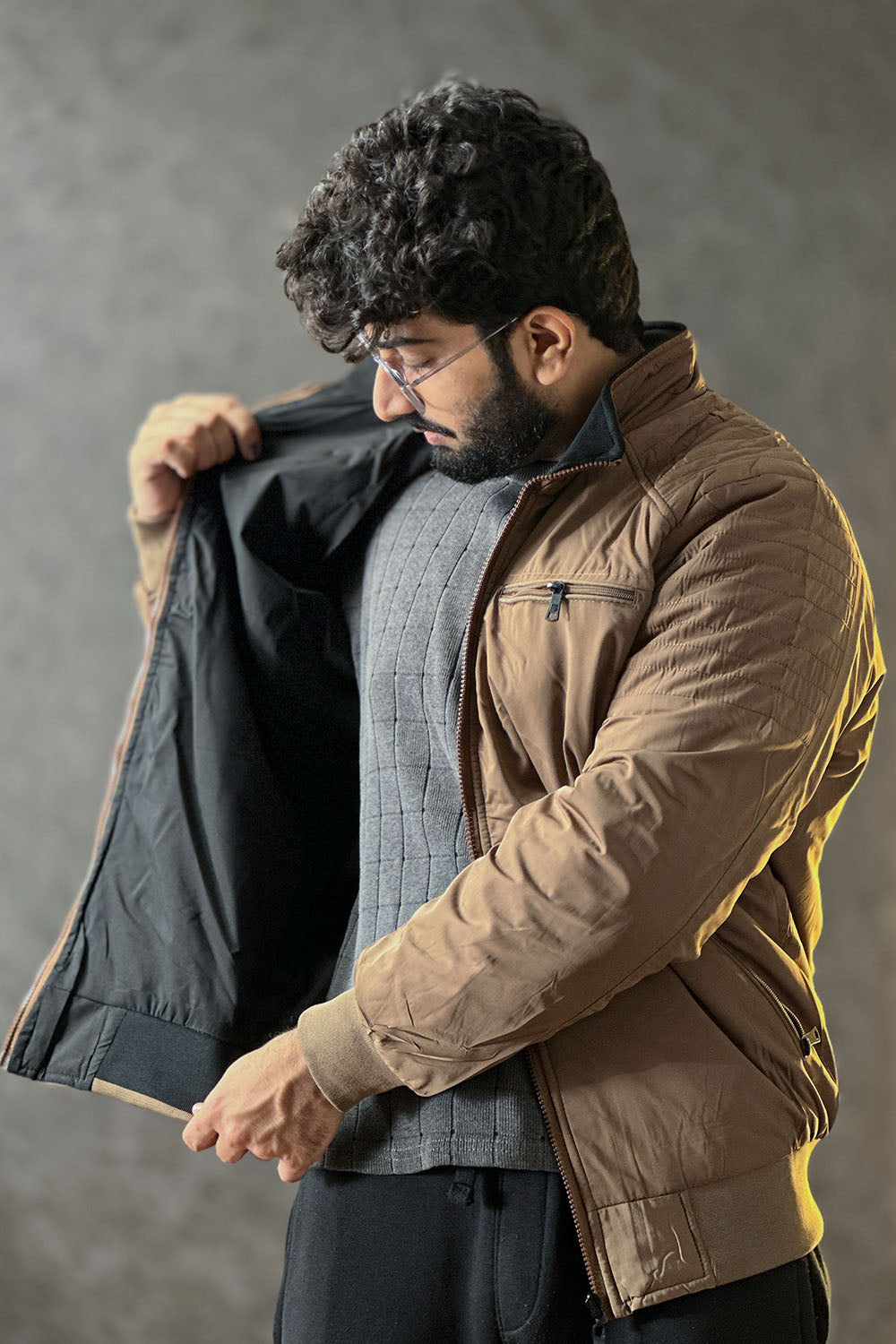 Brown Double Sided Zipper Jacket - 1124134