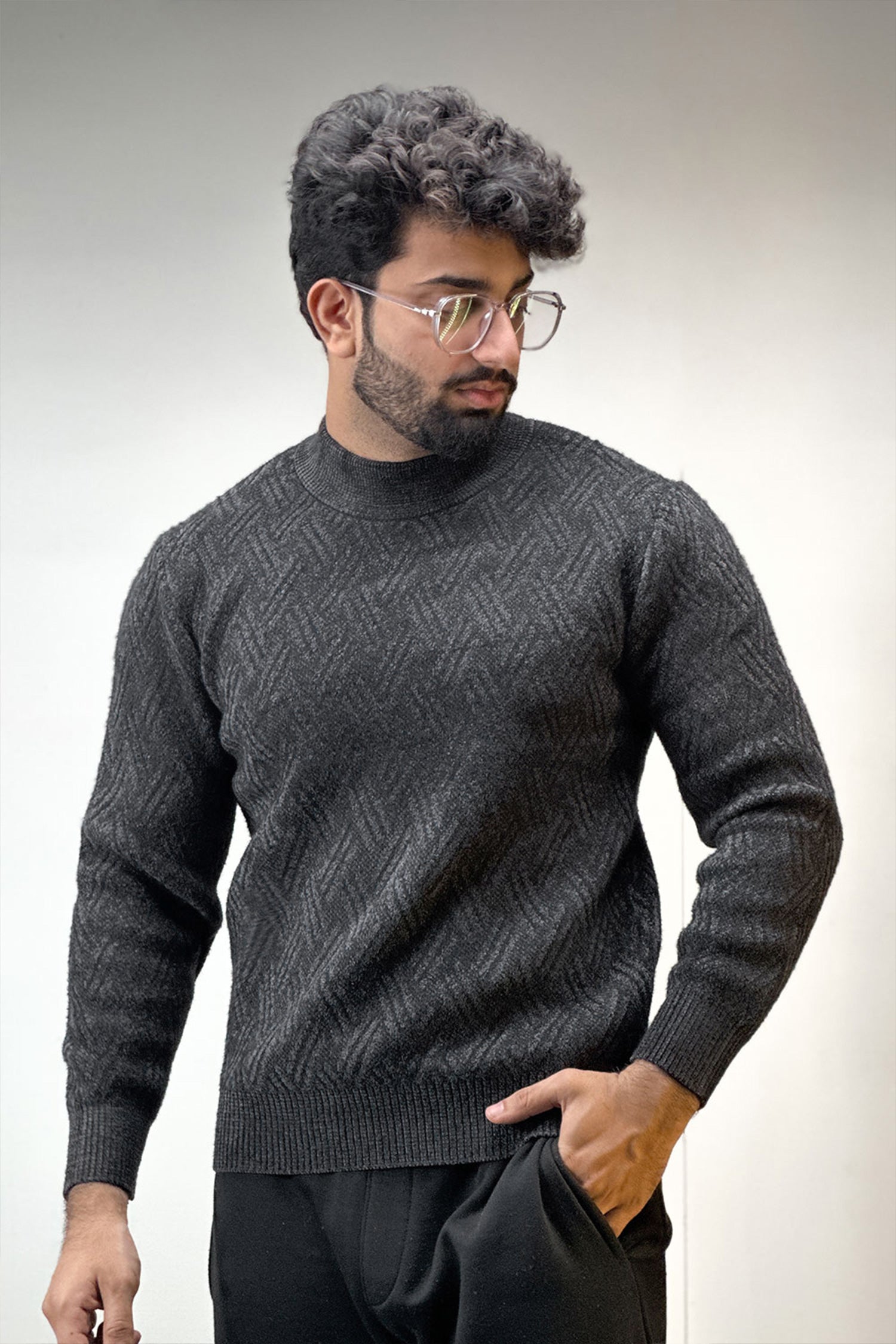 Eclipse Black Self Textured Sweatshirt - 1124158