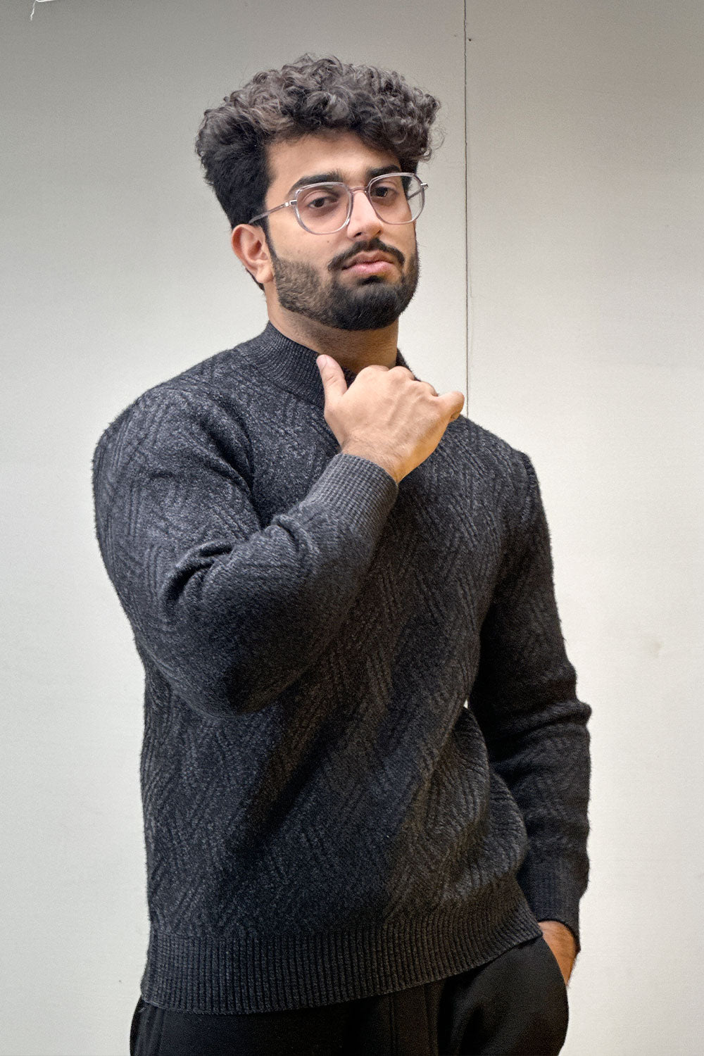 Eclipse Black Self Textured Sweatshirt - 1124158