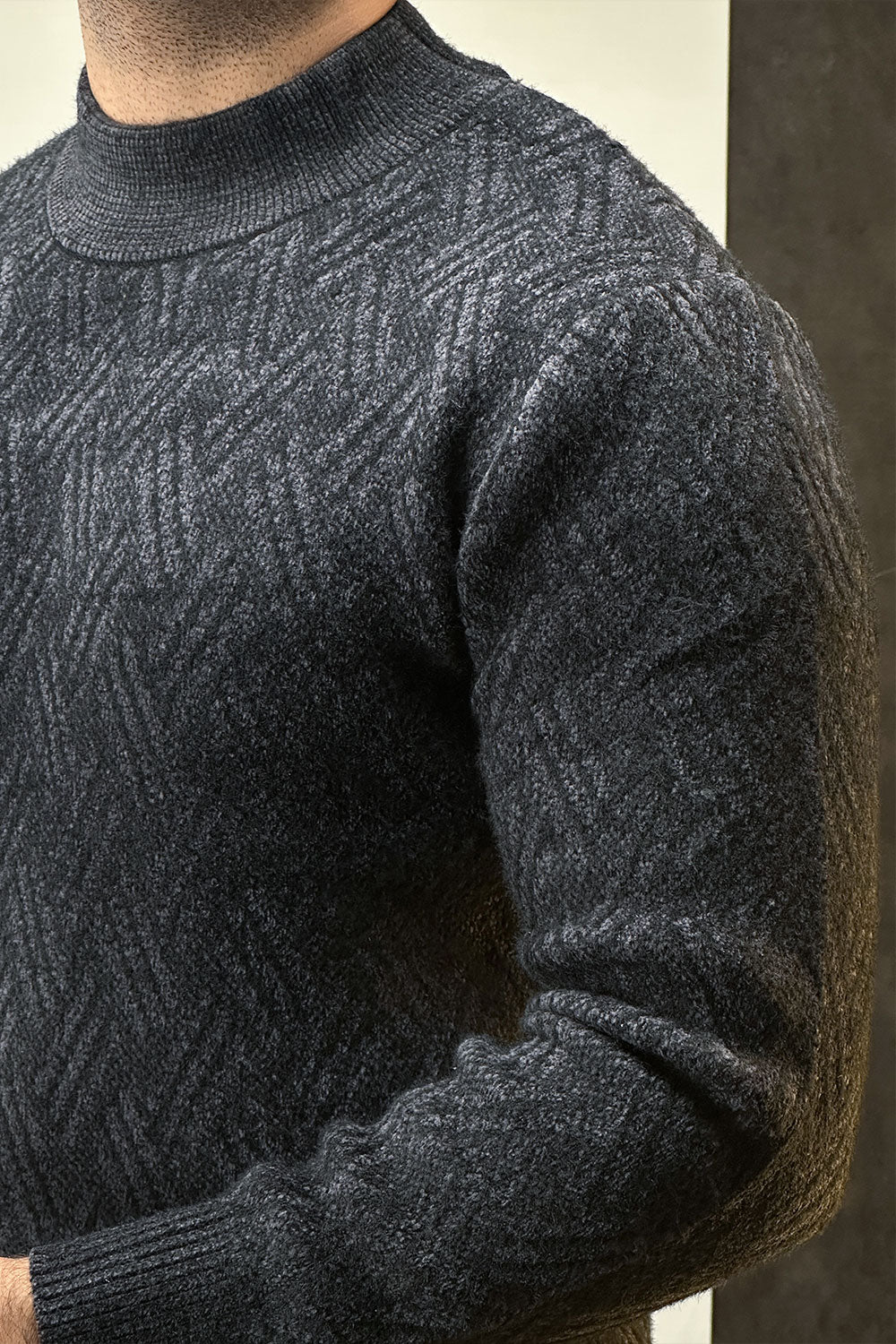 Eclipse Black Self Textured Sweatshirt - 1124158