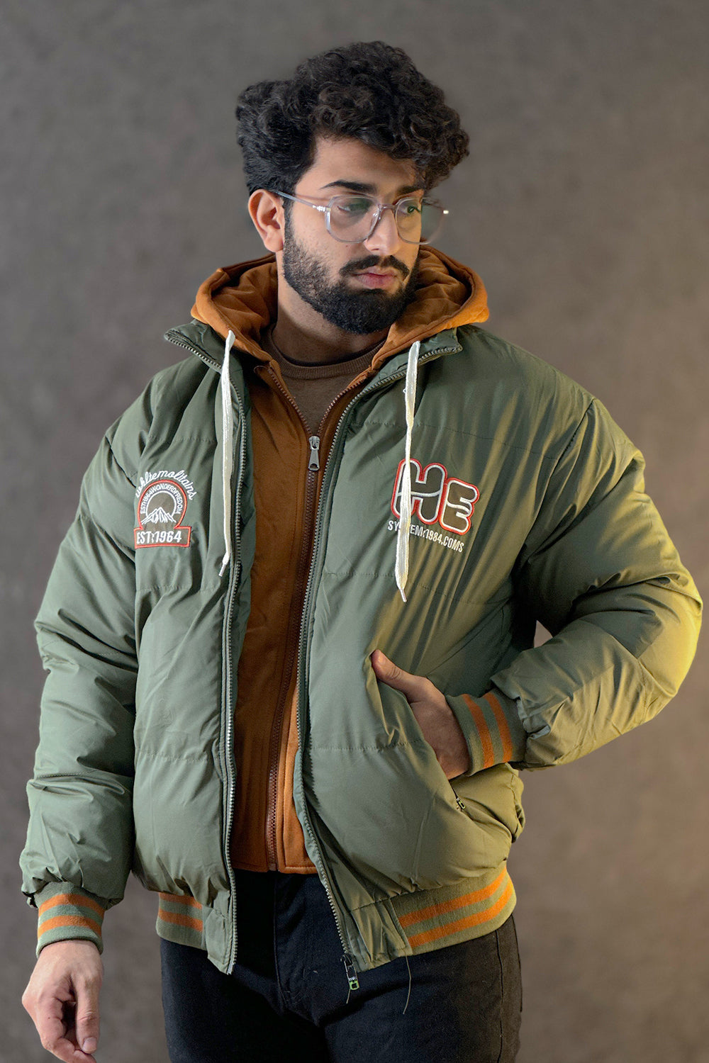 Bronze Dual Zip Hooded Puffer Jacket - 1124179