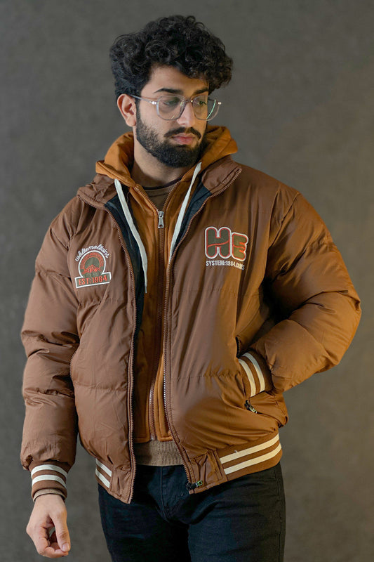 Bronze Dual Zip Hooded Puffer Jacket - 1124179