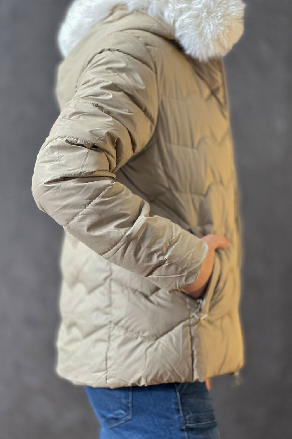 Soft Beige short length Puffer Jacket 3324042