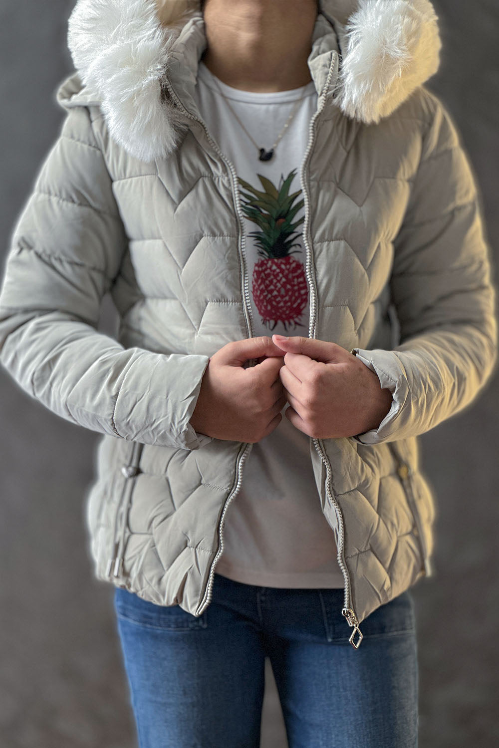 Ash gray Short length Puffer Jacket 3324044