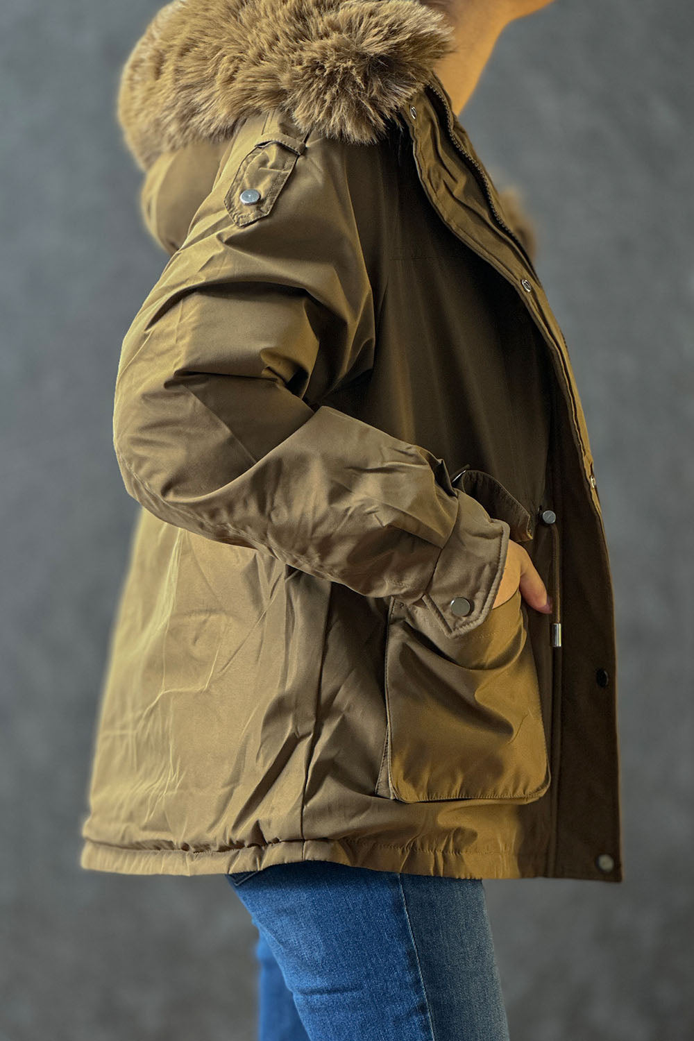 Women Golden Brown Puffer Jacket 3324047