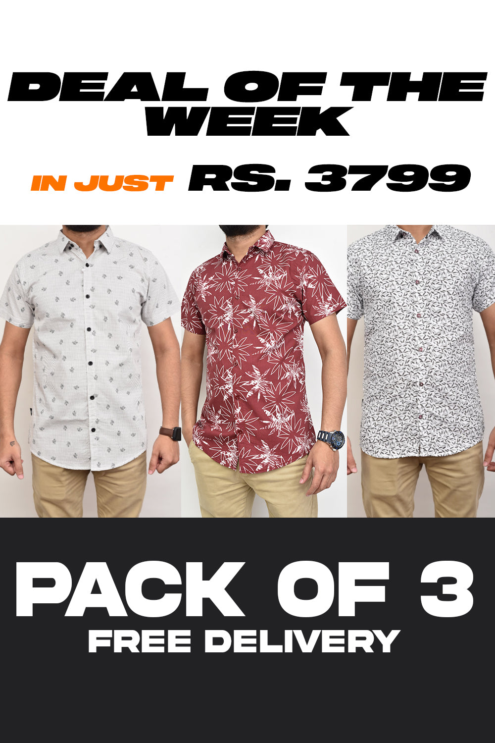 Pack Of 3 Half Sleeves Casual Shirts (Free Delivery)