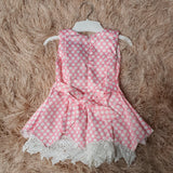 Pink Dotted Ribbon Frock With Cap - Italiano.pk