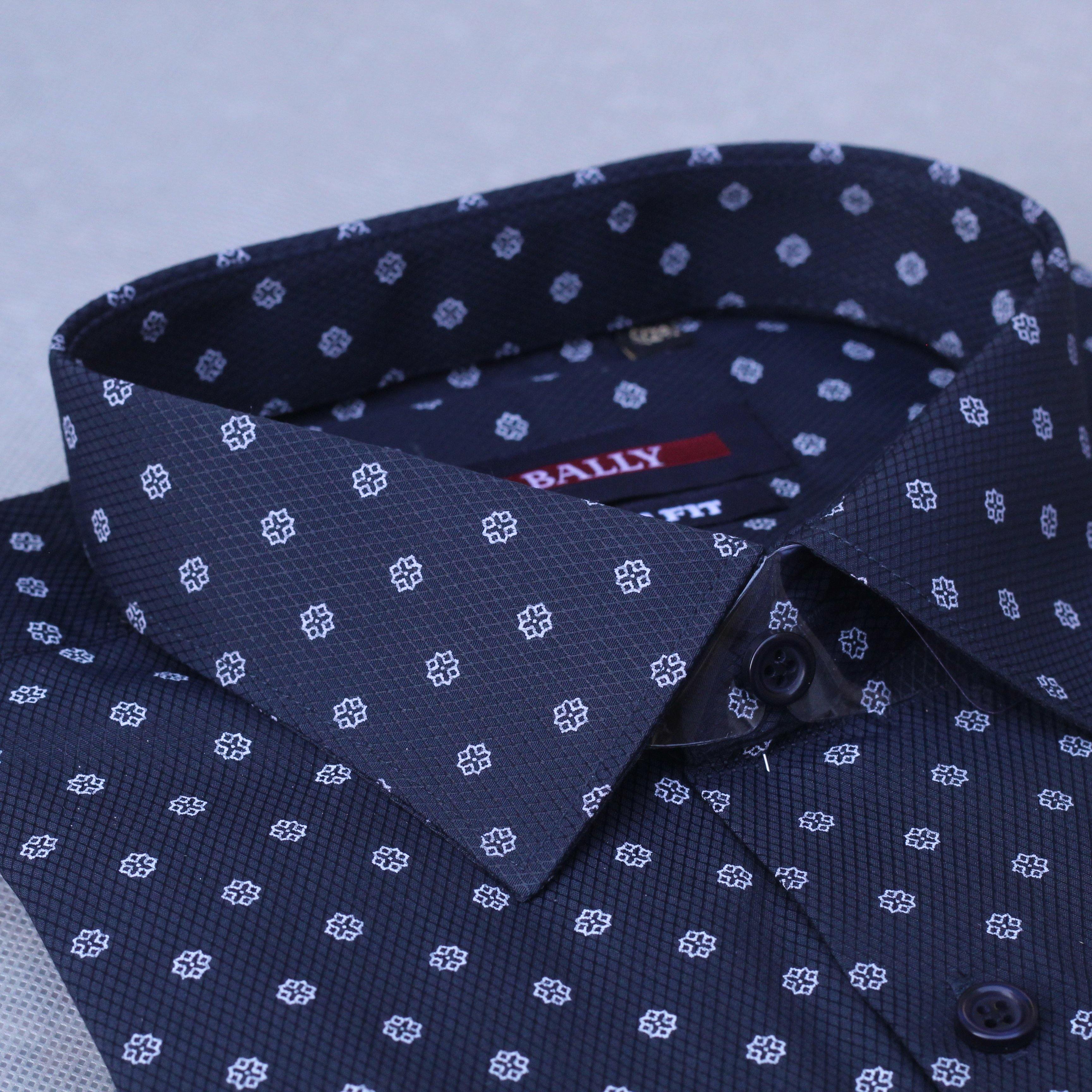 Navy Blue Micro Dot Premium Formal Shirt - Italiano.pk
